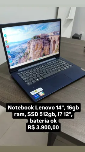 Notebook Lenovo 14" 16gb ram, SSD 512gb, 17 12°, bateria ok