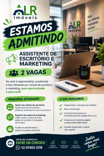 Vaga para assistente de marketing e escritorio