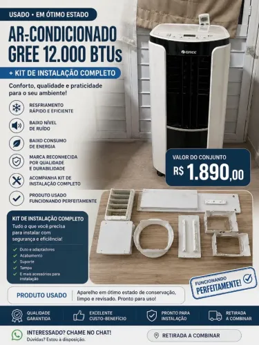 AR-CONDICIONADO PORTATIL GREE 12.000 BTUs + KIT DE INSTALAÇÃO COMPLETO
