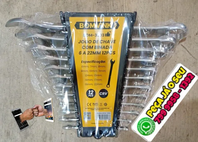 Jogo de chaves combinado kit organizador 12 peças , aço carbono