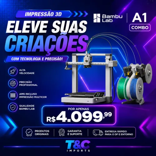 IMPRESSORA 3D BAMBU LAB A1 + AMS (COMBO) - LACRADO/NF/ENTREGA