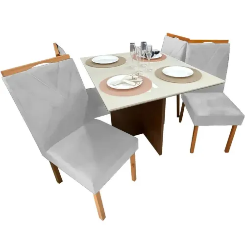 Mesa de Jantar Helo 90x90cm em Veludo com 4 Cadeiras _ pronta entrega