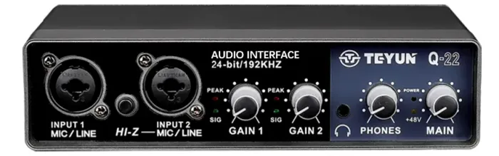 Interface de Áudio USB Teyun Q-22 24bit/192kHz  - Placa de Som