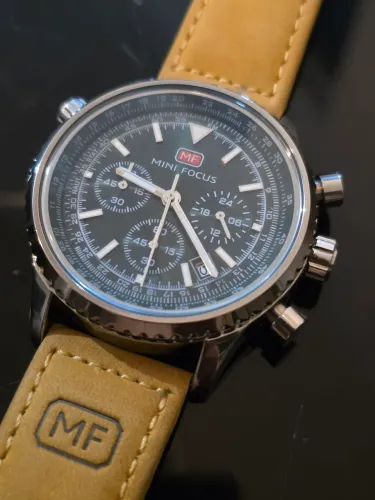 relógio mini focus cronógrafo masculino grande 48mm robusto original todo assinado couro