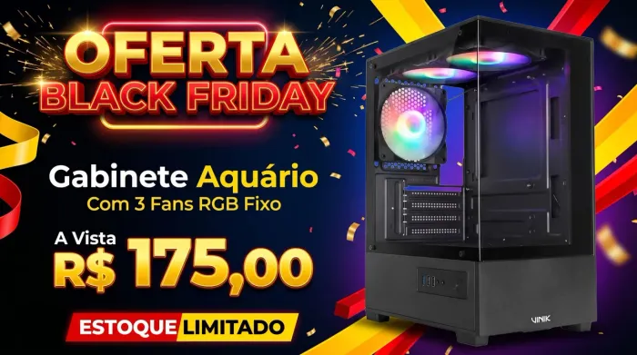 Oferta Black Friday Gabinete Aquário Com 3 Fans RGB fixo