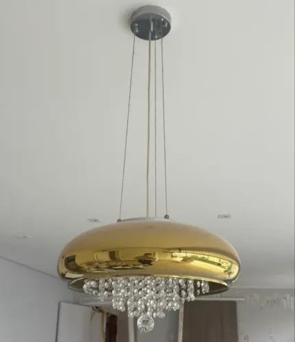 Lustre Pendente Moon Metal Vidro Dourado