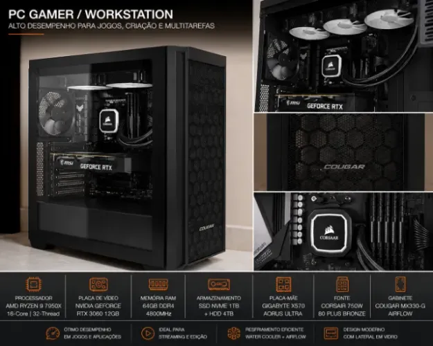 PC Workstation / Gamer Ryzen 9 7950X | 64GB DDR5 | RTX 3060 12GB