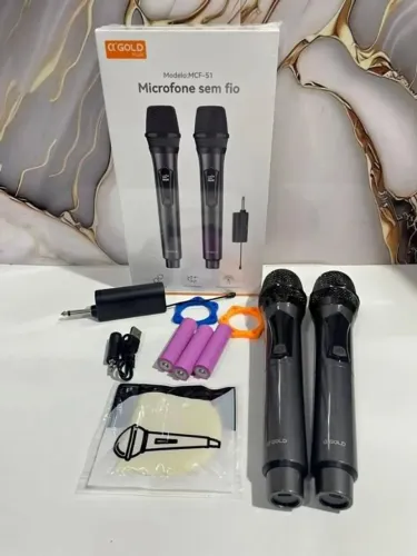 Microfone sem fio duplo Gold, perfeito para suas apresentações, shows