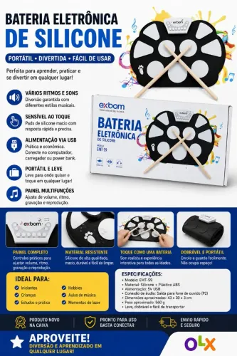 Bateria Eletrônica de Silicone