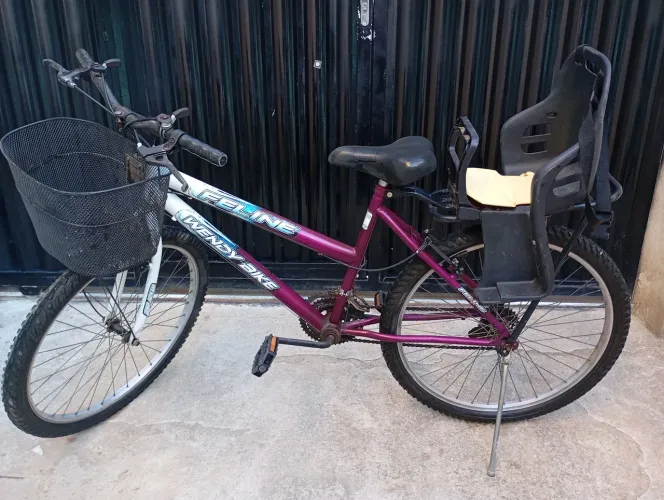 Bicicleta feminina com cestinha e cadeirinha