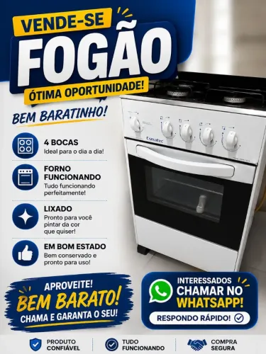 Vendo fogão: quatro bocas, forno funcionando e está lixado para você pintar ou envelopar.