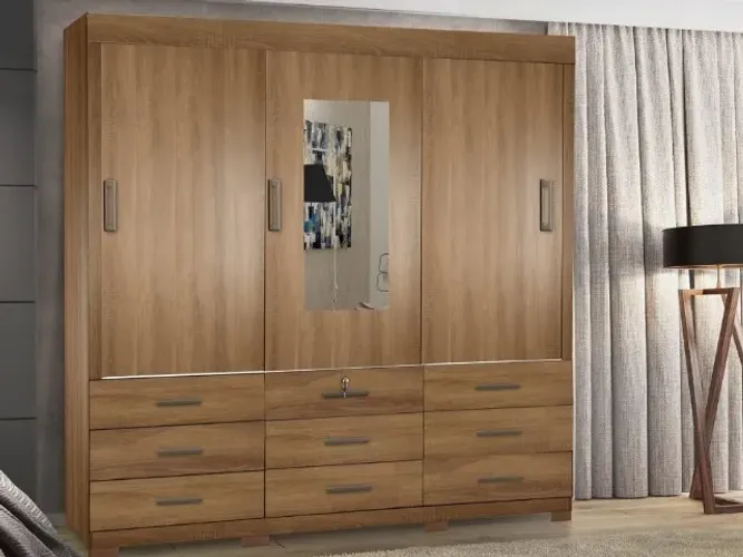 Promoção! Guarda-Roupa Itapema Plus 3 Portas c/ espelho Marrom Até 12x 