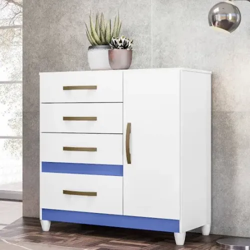 Comoda 4 Gavetas 1 Porta Azul
