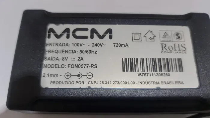 Fonte para Máquina de Cartão MCM Modelo Fon0577 RS | 100v / 240V Saída 8V 2A Freq 50/60Hz