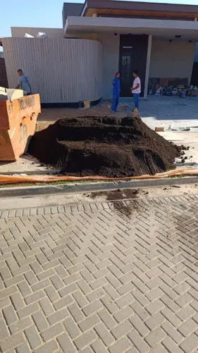 Terra preta adubada preta caminhão fechado e meio caminhão 