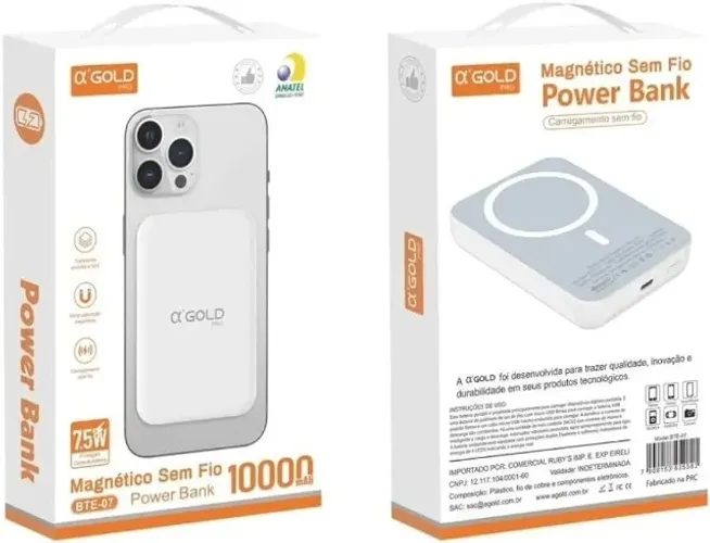 (NOVO) Carregador Portátil Com Indução Gold 10000mAh BTE-07