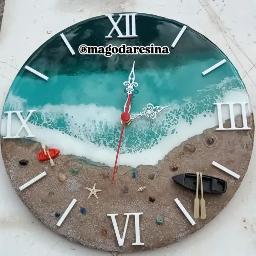 Relógio de Parede Praia Mar Oceano de Resina feito a mão Artesanal Único e Exclusivo Luxo