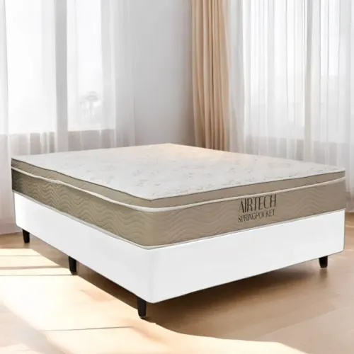 Colchão Casal Airtech Springpocket ORTOBOM + Base Box Simples Corino 