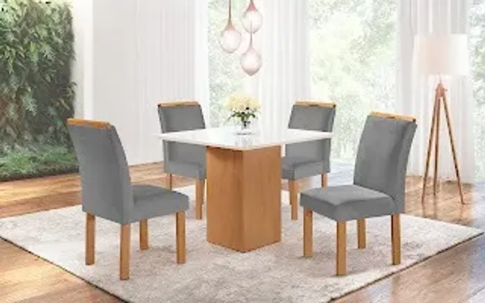 Conjunto Mesa de Jantar Dakota 90x90cm Tampo de Vidro -  Entrega Rápida!