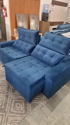 Sofa Retratil Azul 4 Lugares