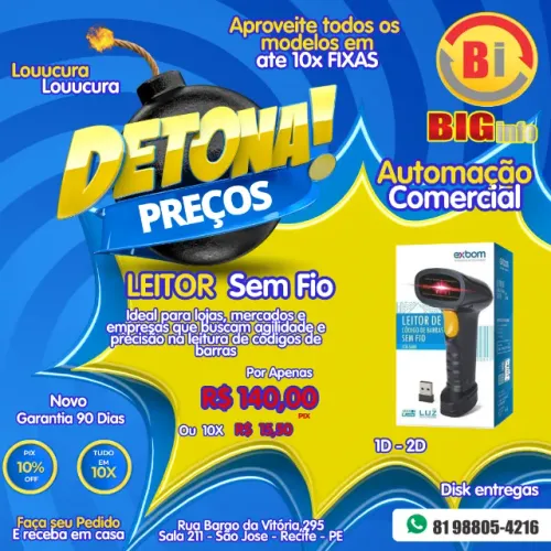 LEITOR COD. BARRAS S/ FIO - Novo 