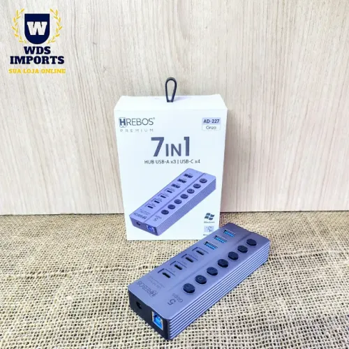 Hub 7 em 1 Usb-A x3 / Usb-C x 4