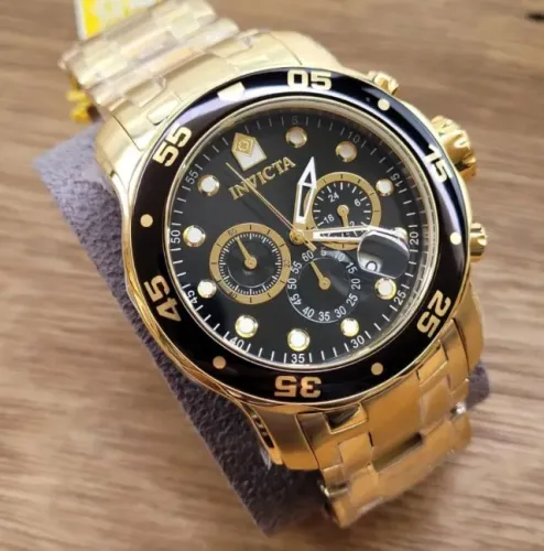 Relógio Invicta Pro Diver Scuba 0072 Cronógrafo Calendário Ouro