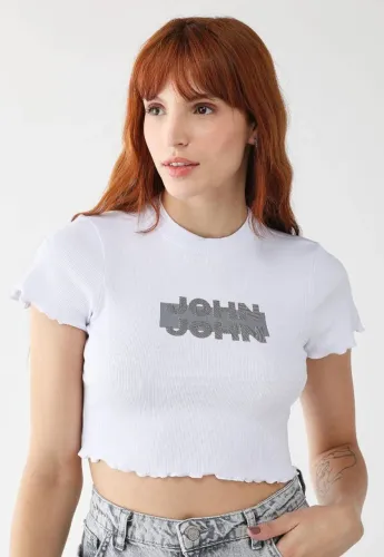 Camiseta Cropped John John Mind Off-White