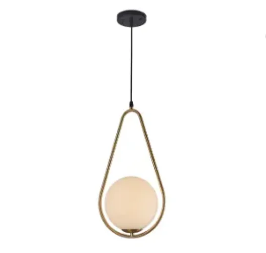 Luminaria Pendente Gota Jabuticaba Globo Vidro Leitoso 1xe27 Cor Dourado