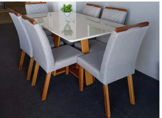 Mesa de Jantar com 6 Cadeiras Mesa e Cadeiras em Madeira - Design Moderno
