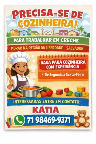 Vagas para Cozinha em Creche comunitária.