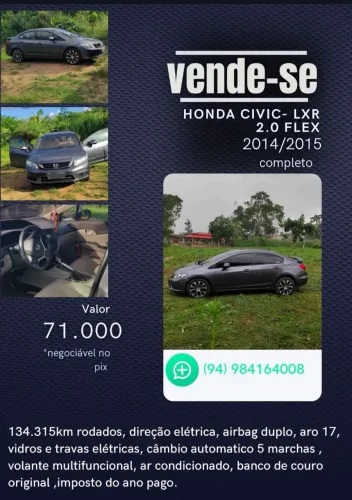 Honda Civic Sedan LXR 2.0 Flexone 16V Aut. 4P 2015