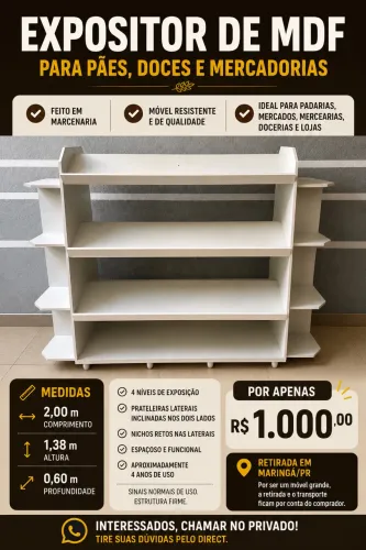 Balcão expositor para pães ou doces em MDF
