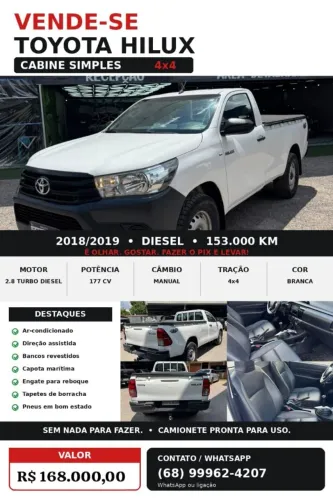 Toyota Hilux CS 4X4 2.8 TDI Diesel Mec. 2019