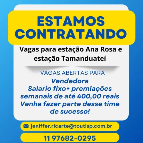 Vaga de vendedora Zona Sul