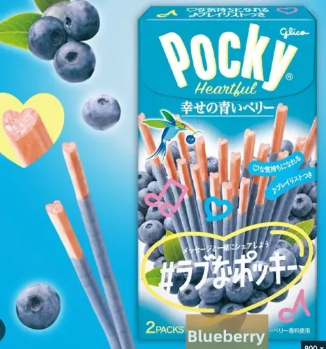 Palitos coberto com Chocolate Glico POCKY Heartful Blueberry