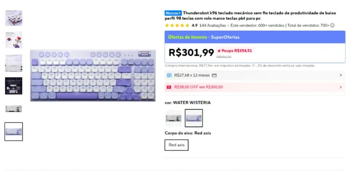 Thunderobot K96 - Teclado Mecânico s/fio - Switch Red - Novo