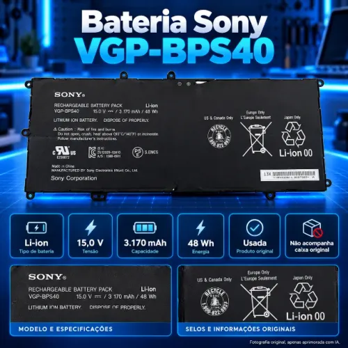 Bateria Sony VGP-BPS40: reposição para notebook compatível