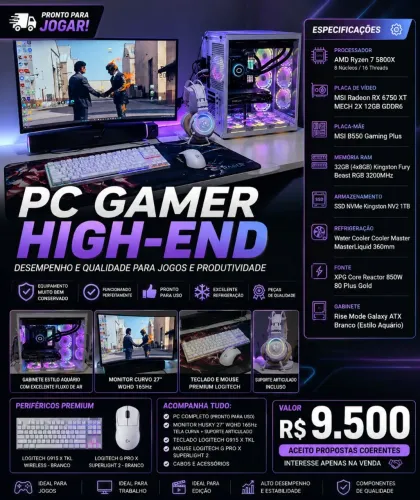 PC Gamer High-End + Monitor WQHD 165Hz + Periféricos Logitech Premium