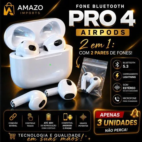 LEIA A DESCRIÇÃO - Fone TWS Bluetooth Airpods 4 com + 2 pares de fones