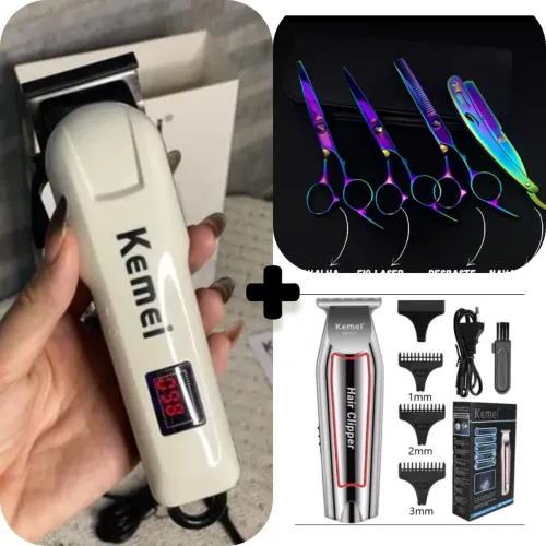 máquina kemei profissional corte cabelo e jogo de tesouras. entrega Grátis