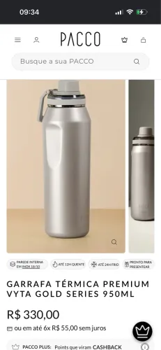 GARRAFA TÉRMICA PREMIUM VYTA GOLD SERIES 650ML