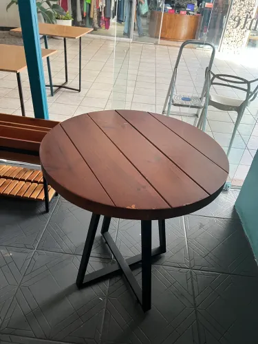 Mesa Jantar Redonda 70cm de madeira maciça pé ferro industrial 2025