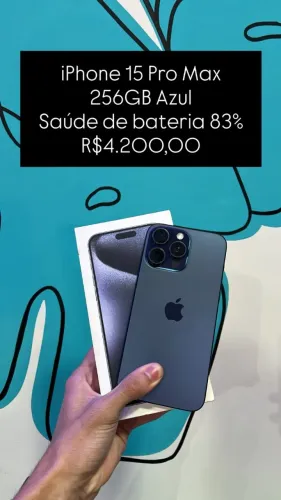 Seminovo: iPhone 15 Pro Max 256GB/ Azul / Saude de Bateria 83% - Loja Fisica