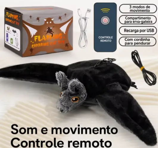 Morcego Eletrônico Interativo para Gatos com Controle Remoto e Bateria Recarregável