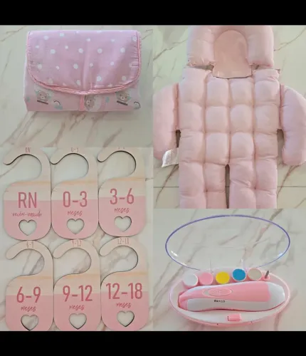 kit bebê rosa - organização + conforto + cuidados (4 itens)
