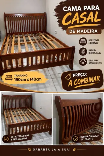 CAMA CASAL DE MADEIRA - 190CM x 140CM