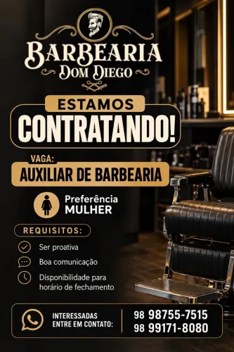 Vaga de auxiliar de barbearia, (vaga para mulheres)