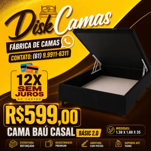 CAMA BAÚ CASAL BASIC 2.0 - ATENÇÃO! OFERTA QUE ACABA RÁPIDO!