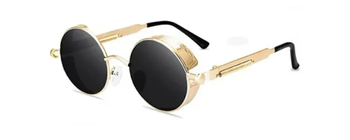 Óculos de Sol Polarizado Unissex Vintage Steampunk Redondo Retrô